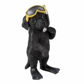 Dekorativní soška černého pejska s potápěčskými brýlemi - 11*11*23 cm Clayre & Eef