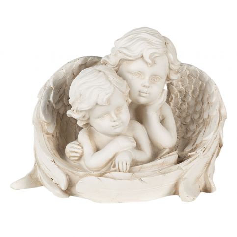 Bílá dekorativní soška 2 andělů - 16*10*12 cm Clayre & Eef LaHome - vintage dekorace
