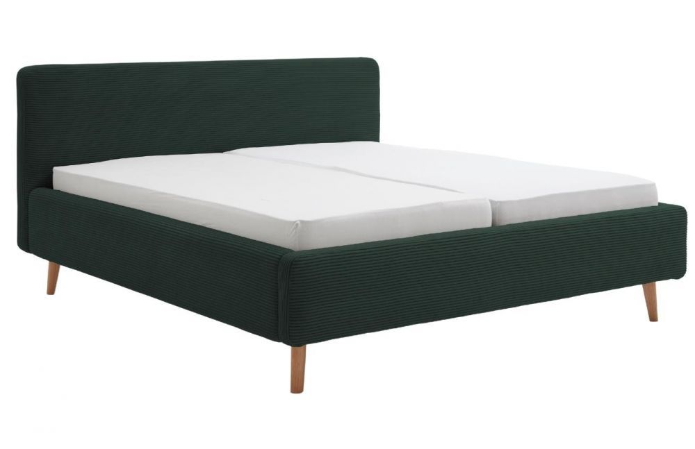 Tmavě zelená manšestrová dvoulůžková postel Meise Möbel Mattis 180 x 200 cm s úložným prostorem - Designovynabytek.cz