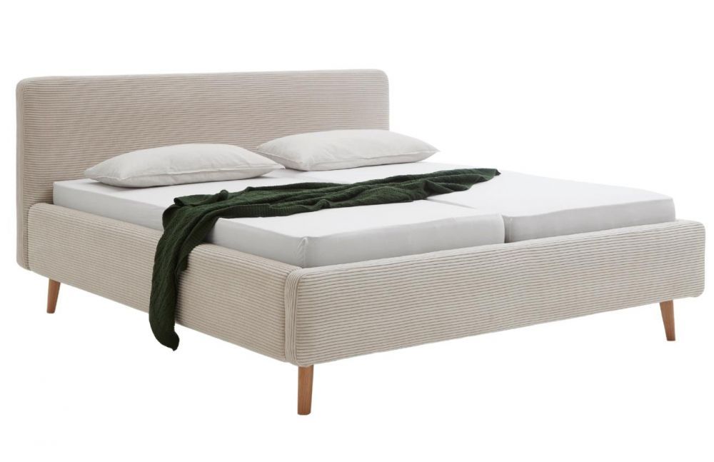 Béžová manšestrová dvoulůžková postel Meise Möbel Mattis 180 x 200 cm s úložným prostorem - Designovynabytek.cz
