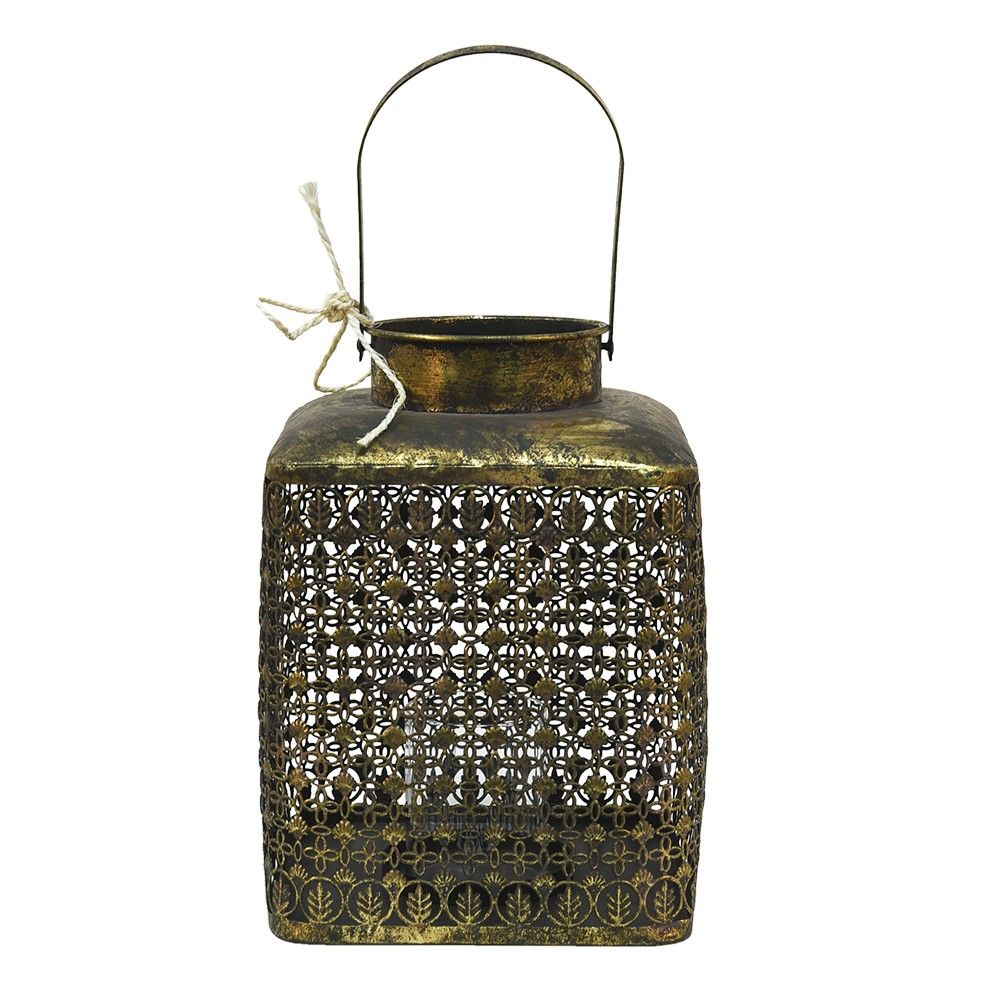 Zlatá antik kovová lucerna s ornamenty - 23*23*32 cm Clayre & Eef - LaHome - vintage dekorace