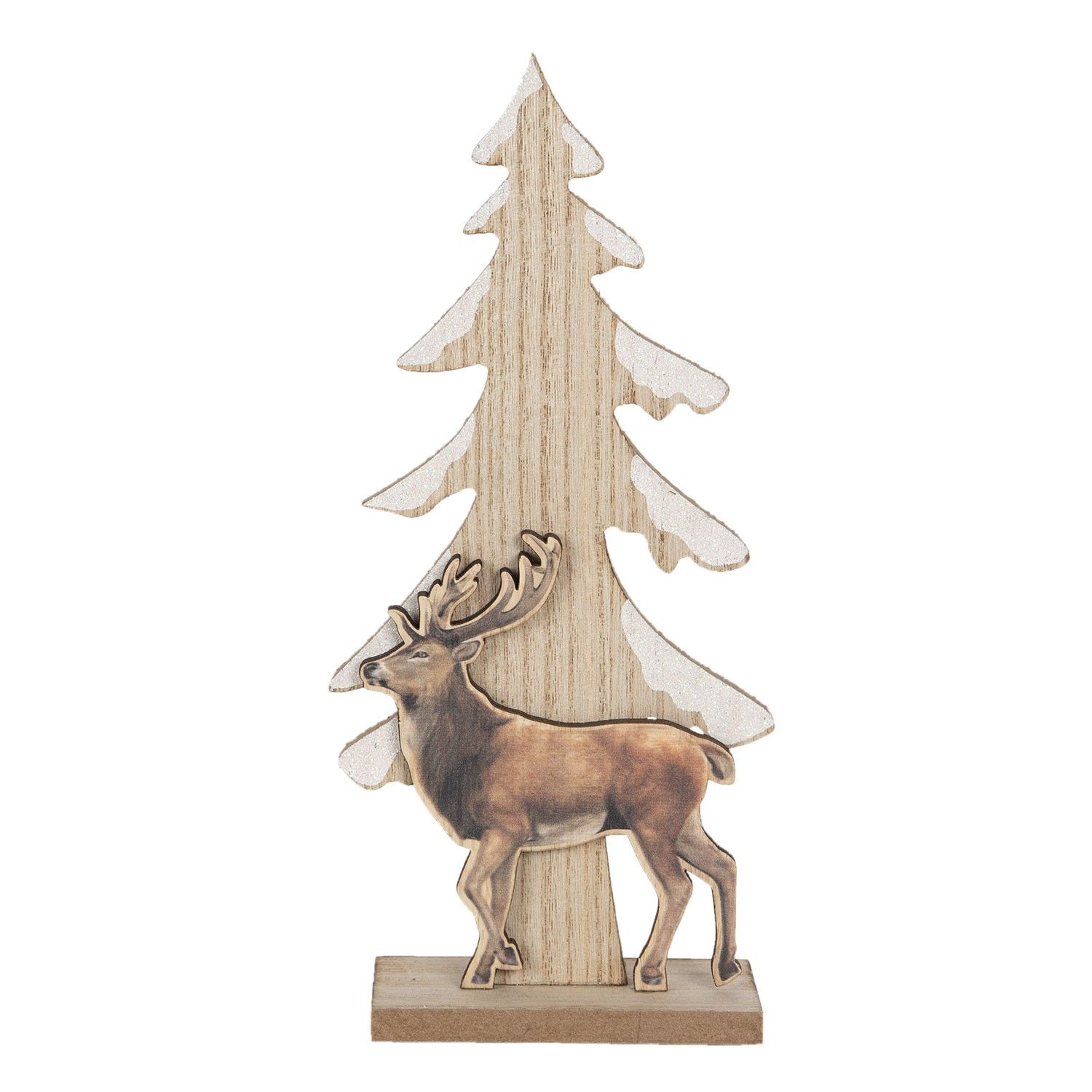 Dekorativní dřevěný vánoční strom s jelenem - 11*5*24 cm Clayre & Eef - LaHome - vintage dekorace