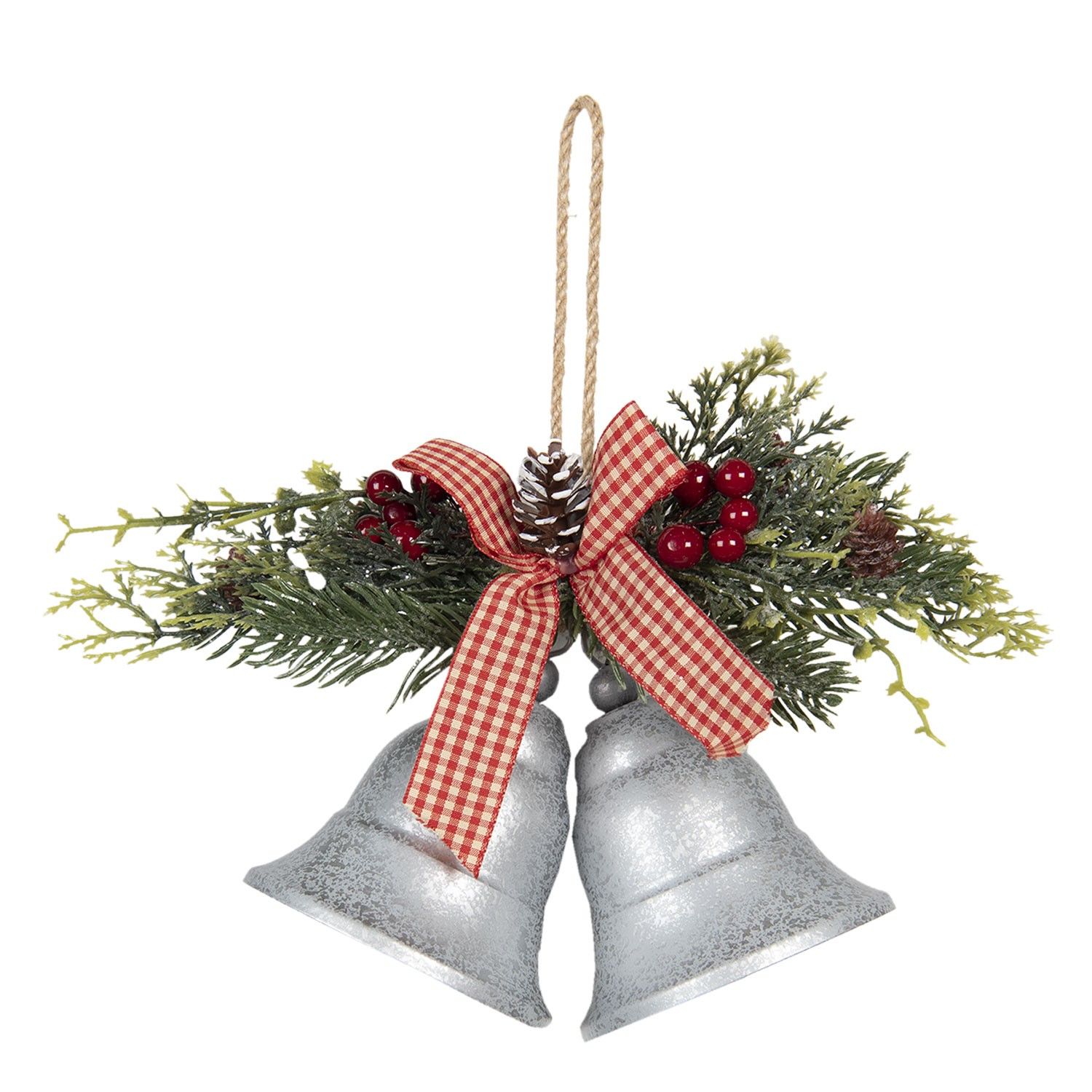 Vánoční dekorace zvonky s větvičkou a mašlí - 17*9*12 cm Clayre & Eef - LaHome - vintage dekorace