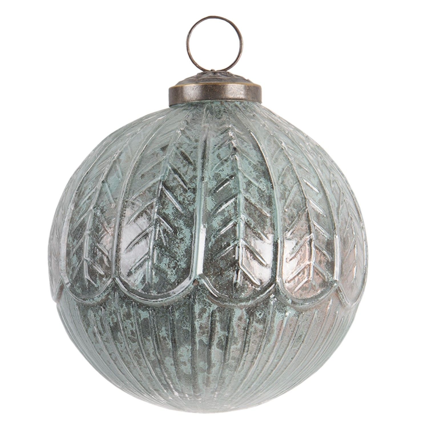 Modrá vánoční koule s patinou a odřeninami - Ø 10 cm Clayre & Eef - LaHome - vintage dekorace