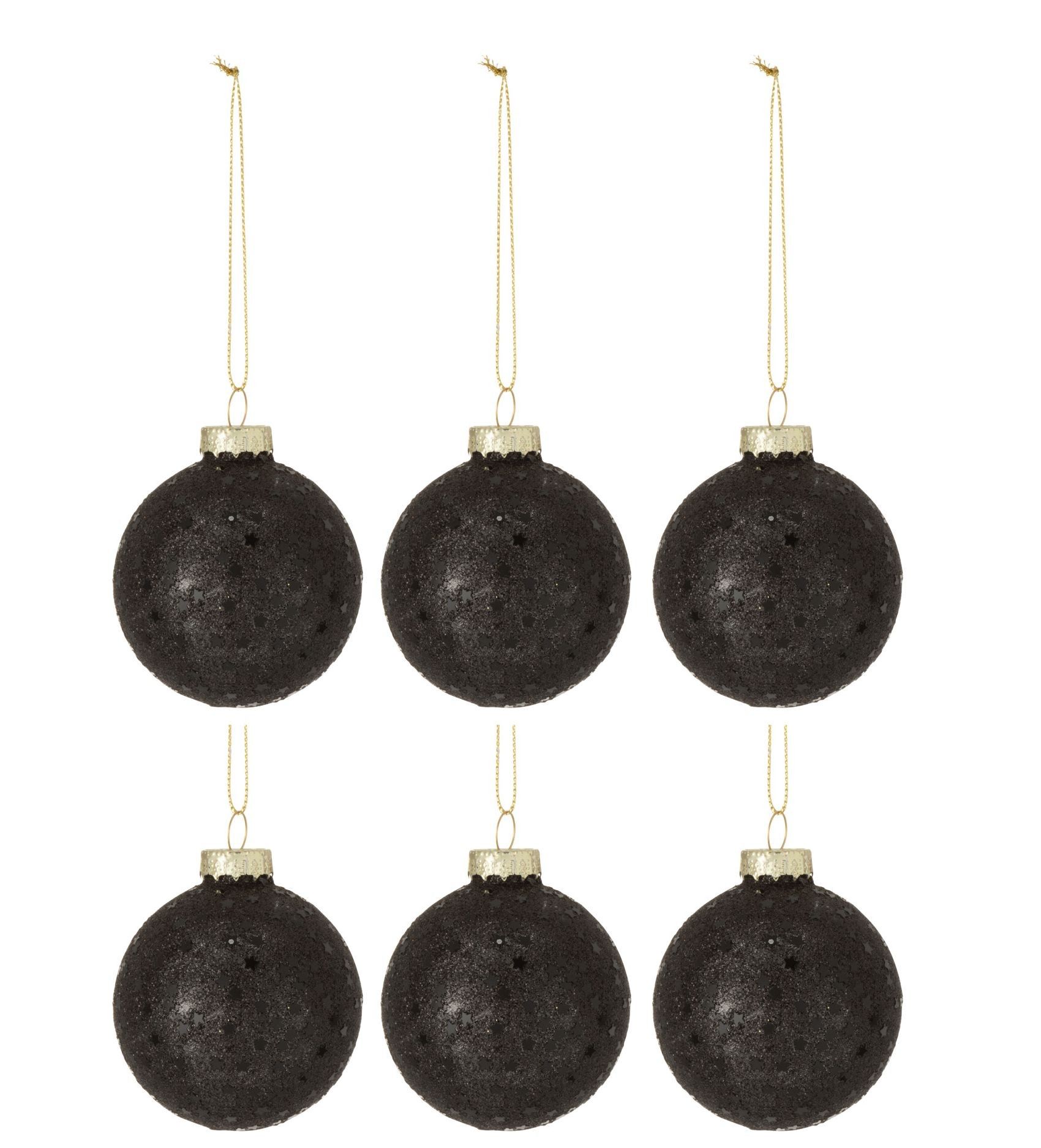 6ks černé vánoční koule  Baubles stars black  – Ø 8cm J-Line by Jolipa - LaHome - vintage dekorace