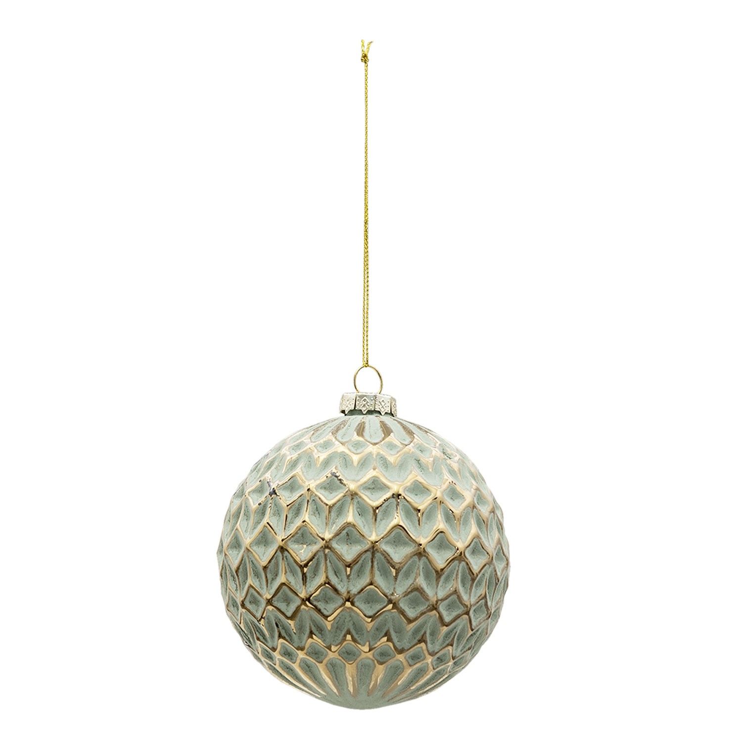 4ks vintage zelená koule se zlatým 3D vzorem - Ø 10cm Clayre & Eef - LaHome - vintage dekorace