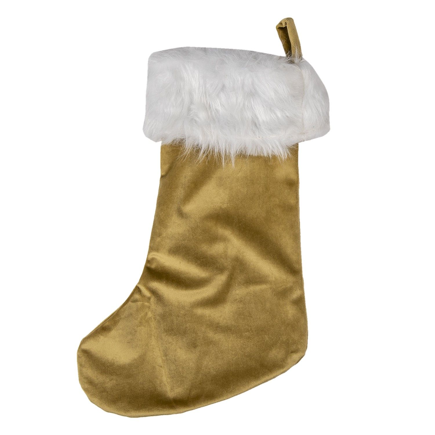 Vánoční zlatá punčocha s bílým kožíškem - 30*45 cm Clayre & Eef - LaHome - vintage dekorace