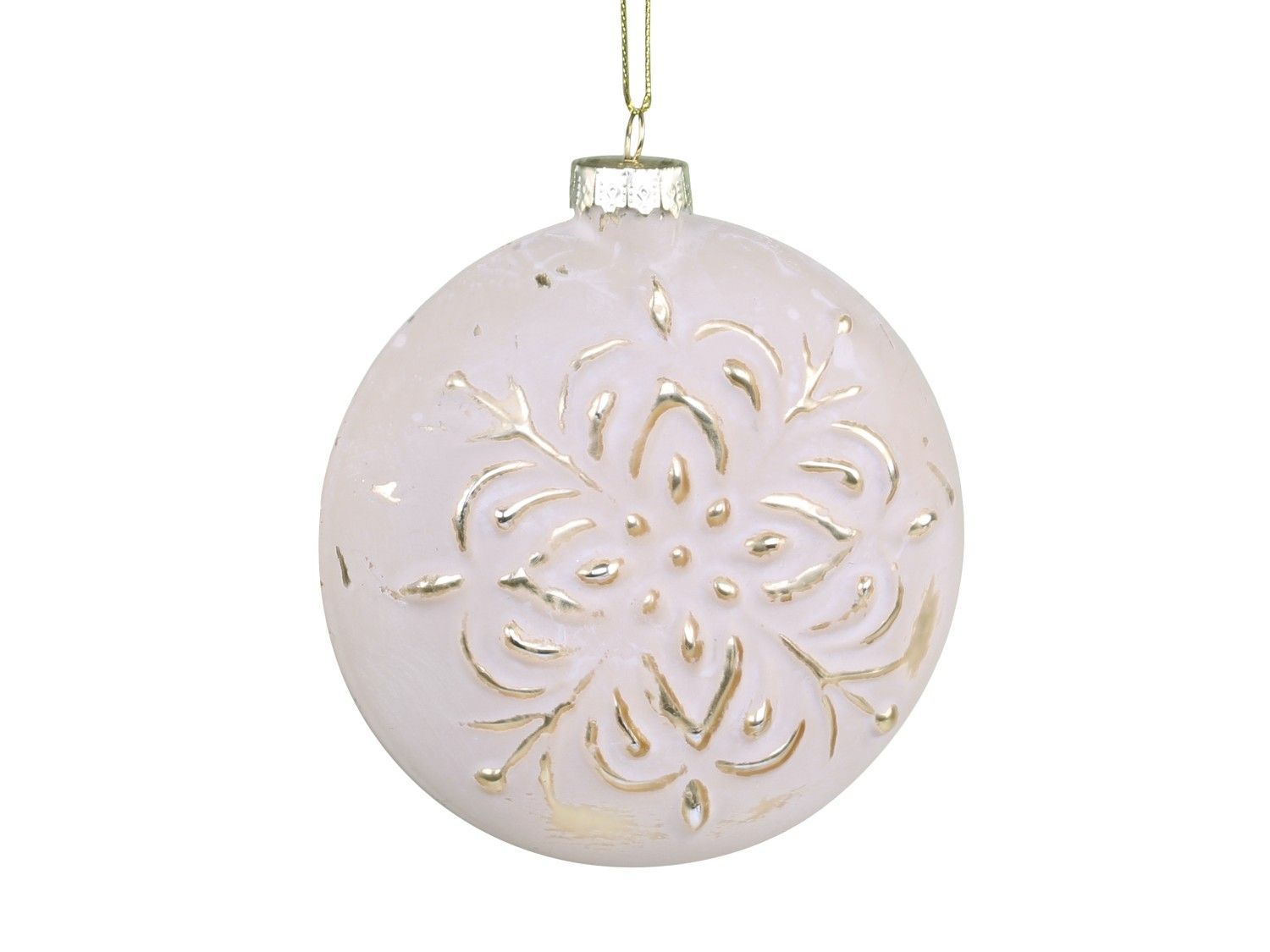 Pudrovo - zlatá placatá skleněná vánoční koule - 8*3*11cm Chic Antique - LaHome - vintage dekorace