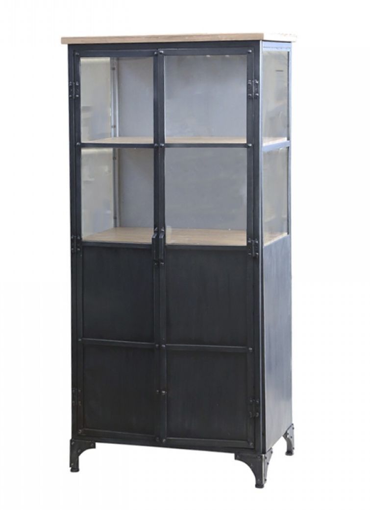 Černá kovová skříň s policemi a prosklenými dveřmi Davi - 64*36*140cm Chic Antique - LaHome - vintage dekorace