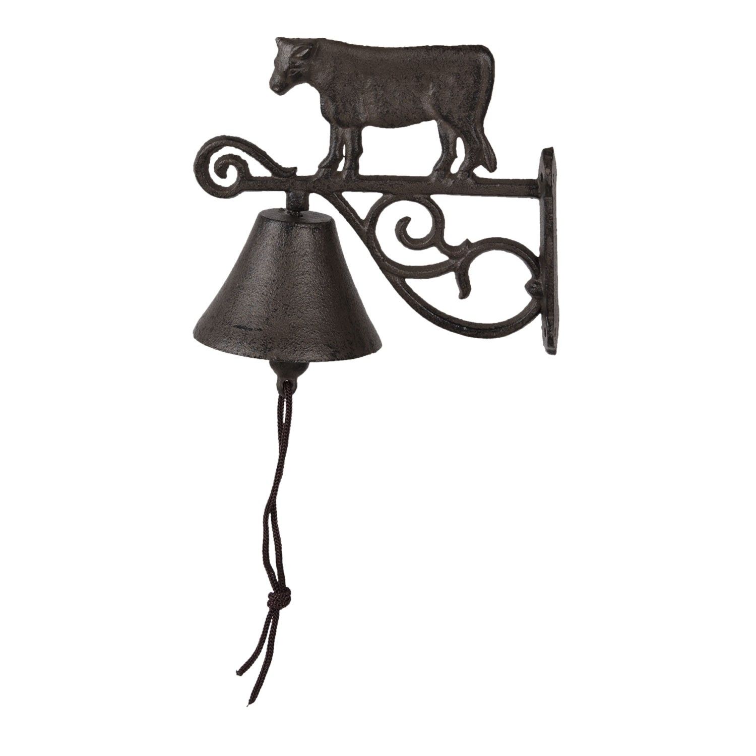 Hnědo černý litinový nástěnný zvonek s kravičkou - 8*15*20 cm Clayre & Eef - LaHome - vintage dekorace
