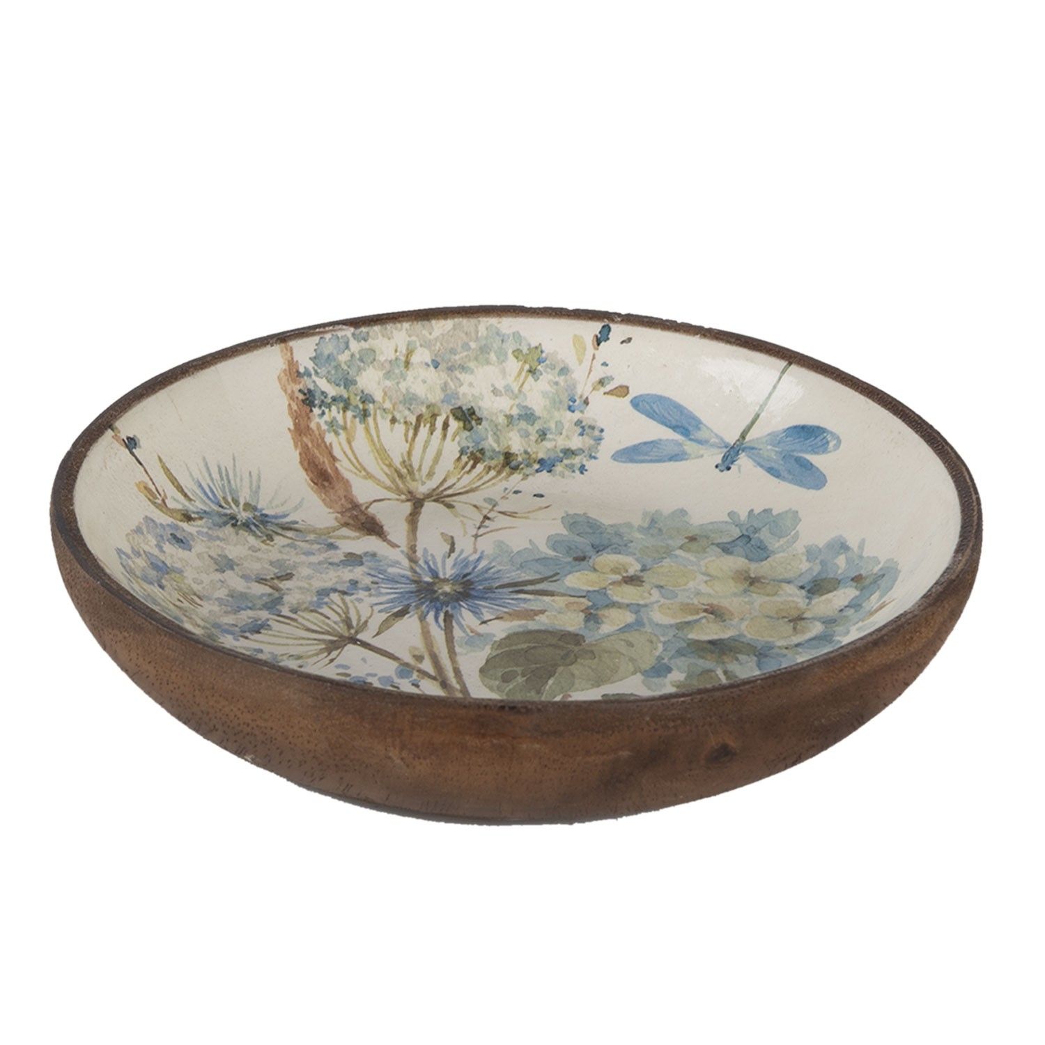 Hnědá dřevěná dekorativní miska s malbou Elis - Ø 20*4 cm Clayre & Eef - LaHome - vintage dekorace