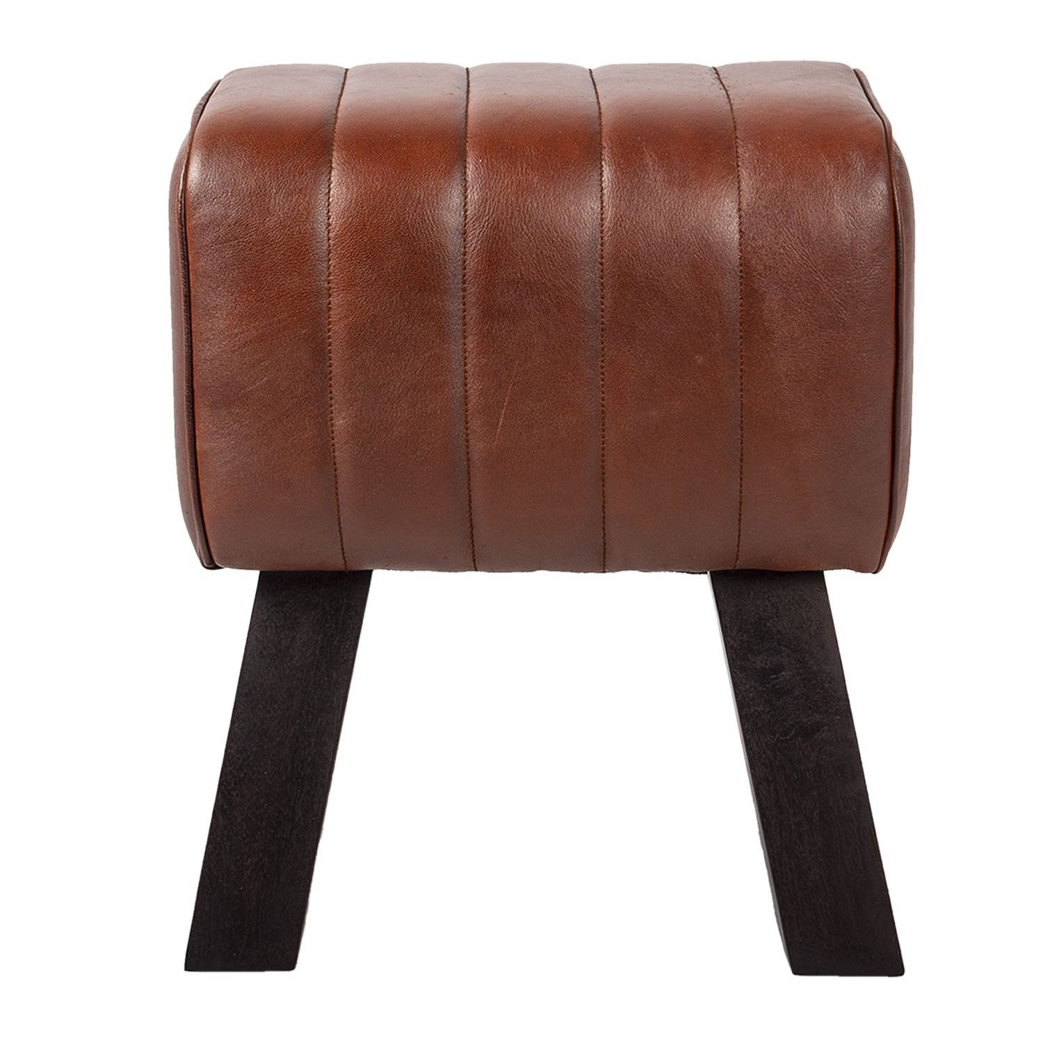 Hnědá kožená stolička / podnožka  - 38*26*48 cm Clayre & Eef - LaHome - vintage dekorace