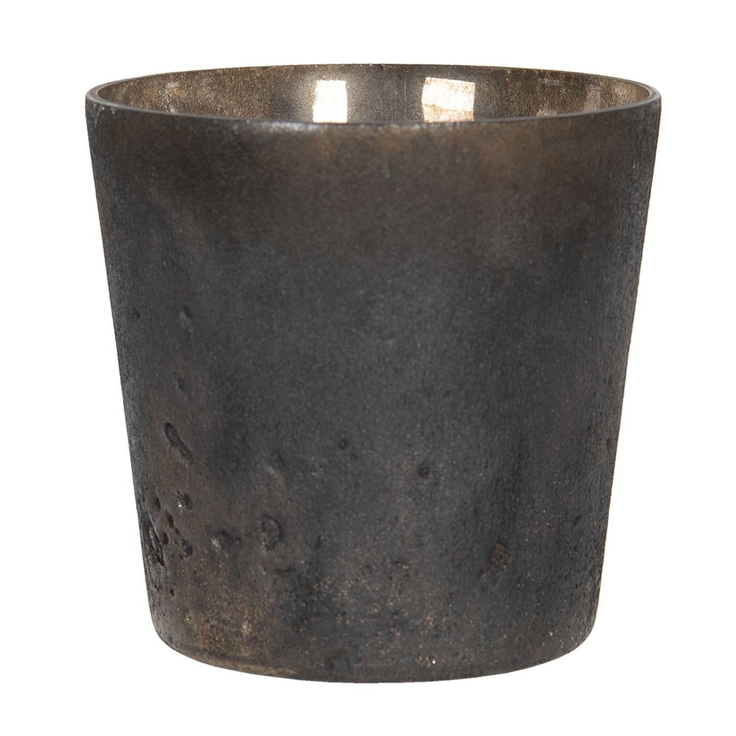 Tmavě hnědý skleněný svícen na čajovou svíčku - Ø 9*10 cm Clayre & Eef - LaHome - vintage dekorace