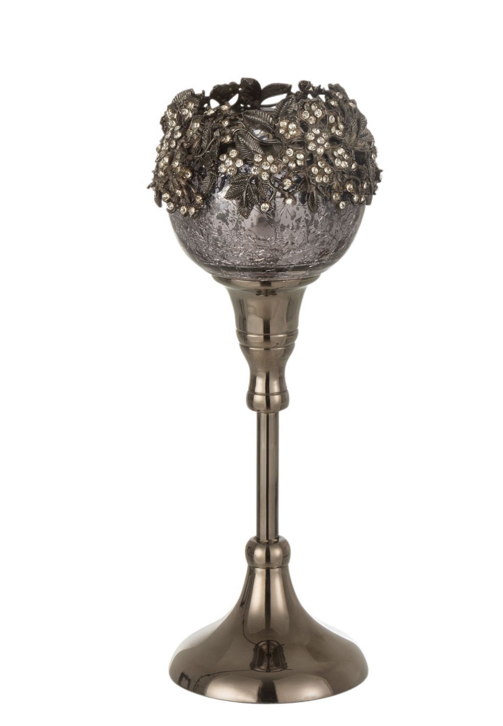 Skleněný kouřový svicen na nožičce se zdobením a kamínky Luxy - Ø  9*24cm J-Line by Jolipa - LaHome - vintage dekorace
