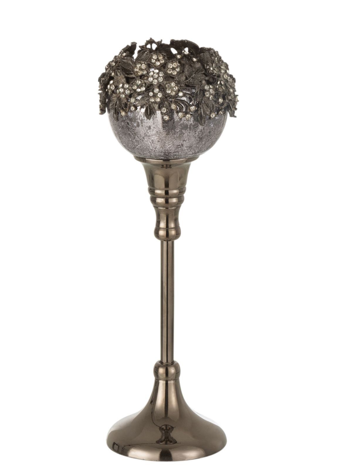 Skleněný kouřový svicen na nožičce se zdobením a kamínky Luxy - Ø  9*28cm J-Line by Jolipa - LaHome - vintage dekorace