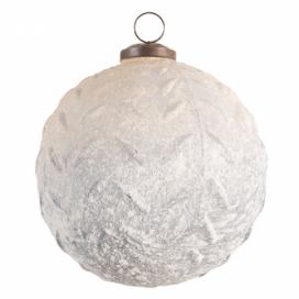 Bílá vánoční koule se vzorem jehličí a patinou - Ø 12 cm Clayre & Eef
