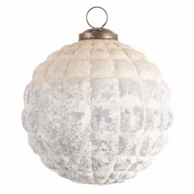 Bílá antik vánoční koule s patinou a vzorem kostky - Ø 12 cm Clayre & Eef