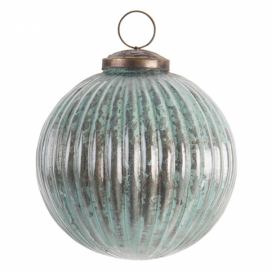 Modro šedá vánoční koule s žebrováním a patinou - Ø 10 cm Clayre & Eef