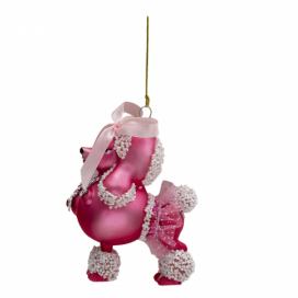 Růžová vánoční ozdoba ve tvaru psa - Ø 10*7*14 cm Clayre & Eef