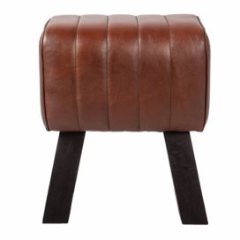 Hnědá kožená stolička / podnožka  - 38*26*48 cm Clayre & Eef