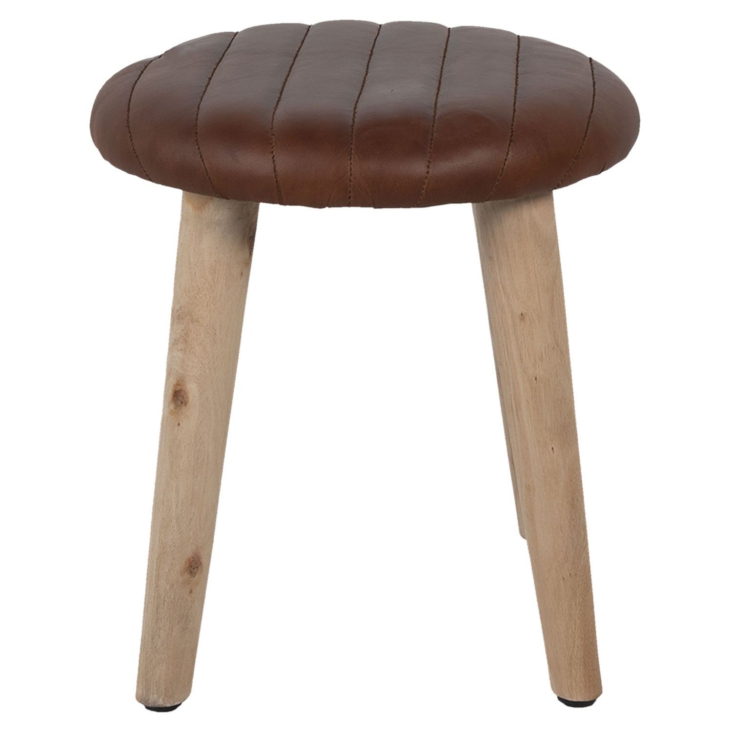 Hnědá kulatá kožená stolička s dřevěnými nohami Marien - Ø36*40 cm Clayre & Eef - LaHome - vintage dekorace