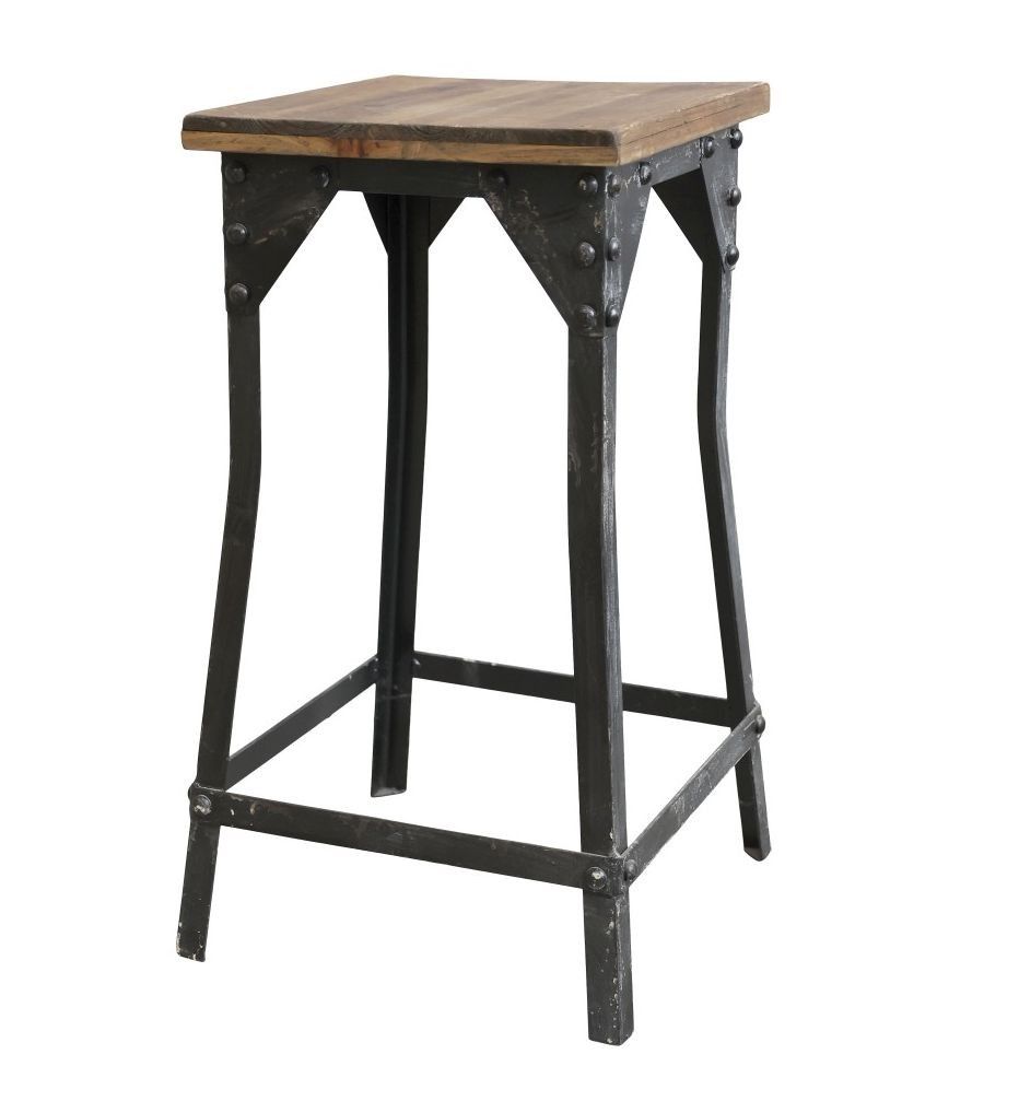 Kovová stolička s dřevěným sedákem Old stool - 29*29*57 cm Chic Antique - LaHome - vintage dekorace