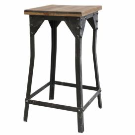 Kovová stolička s dřevěným sedákem Old stool - 29*29*57 cm Chic Antique