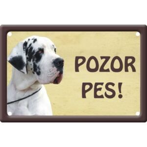 Plechová psí cedule, Německá doga bílá, Pozor pes - Favi.cz