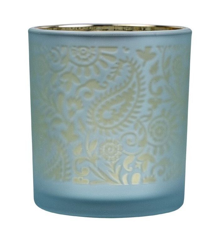 Modro stříbrný skleněný svícen s ornamenty Paisley vel.S - Ø 7*8cm Mars & More - LaHome - vintage dekorace