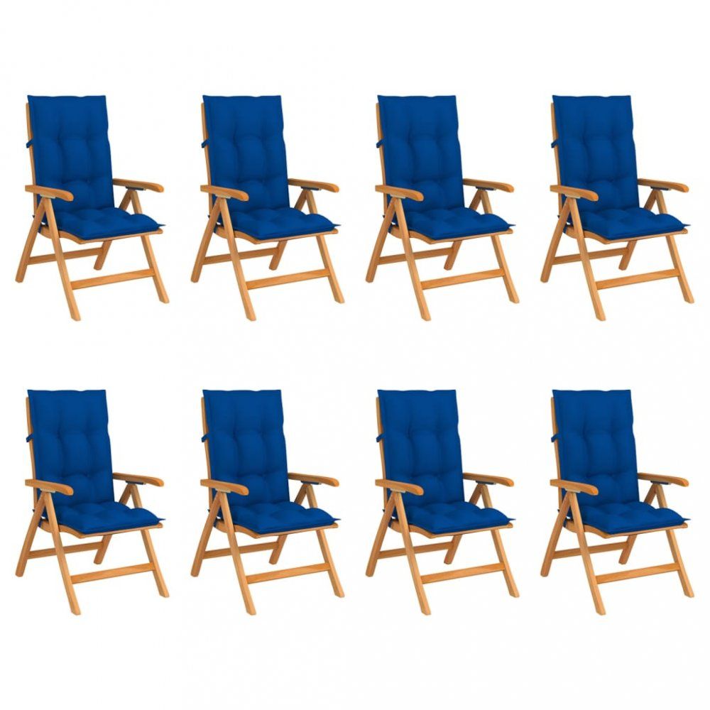 Skládací zahradní židle s poduškami 8 ks teak / látka Dekorhome Tmavě modrá - DEKORHOME.CZ