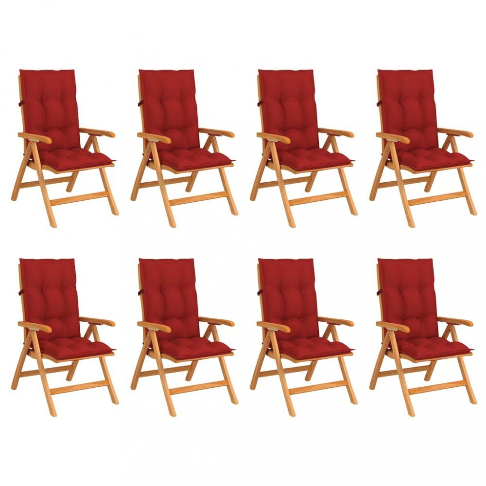 Skládací zahradní židle s poduškami 8 ks teak / látka Dekorhome Červená - DEKORHOME.CZ