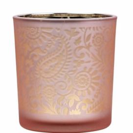Růžovo stříbrný skleněný svícen s ornamenty Paisley vel.S - Ø 7*8cm Mars & More