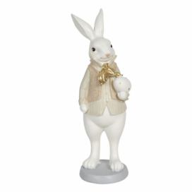 Velikonoční dekorační soška králíka s vajíčkem - 10*10*25 cm Clayre & Eef