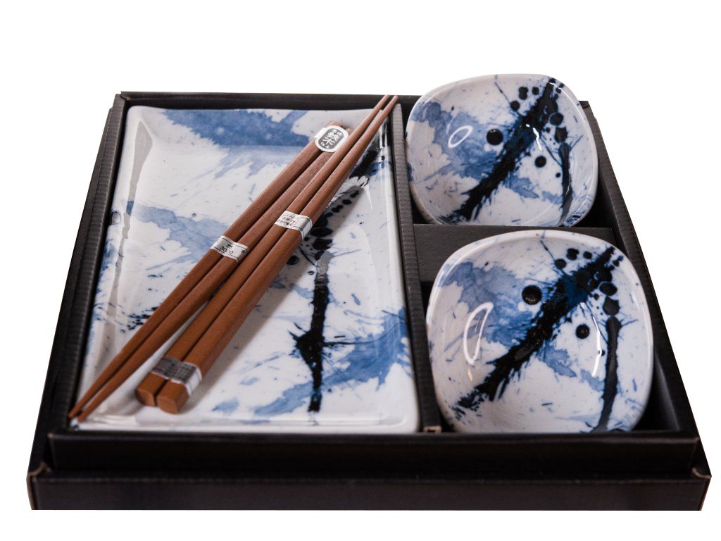 MADE IN JAPAN Sushi Set Blue & White Splash 22x13cm - Domio.cz