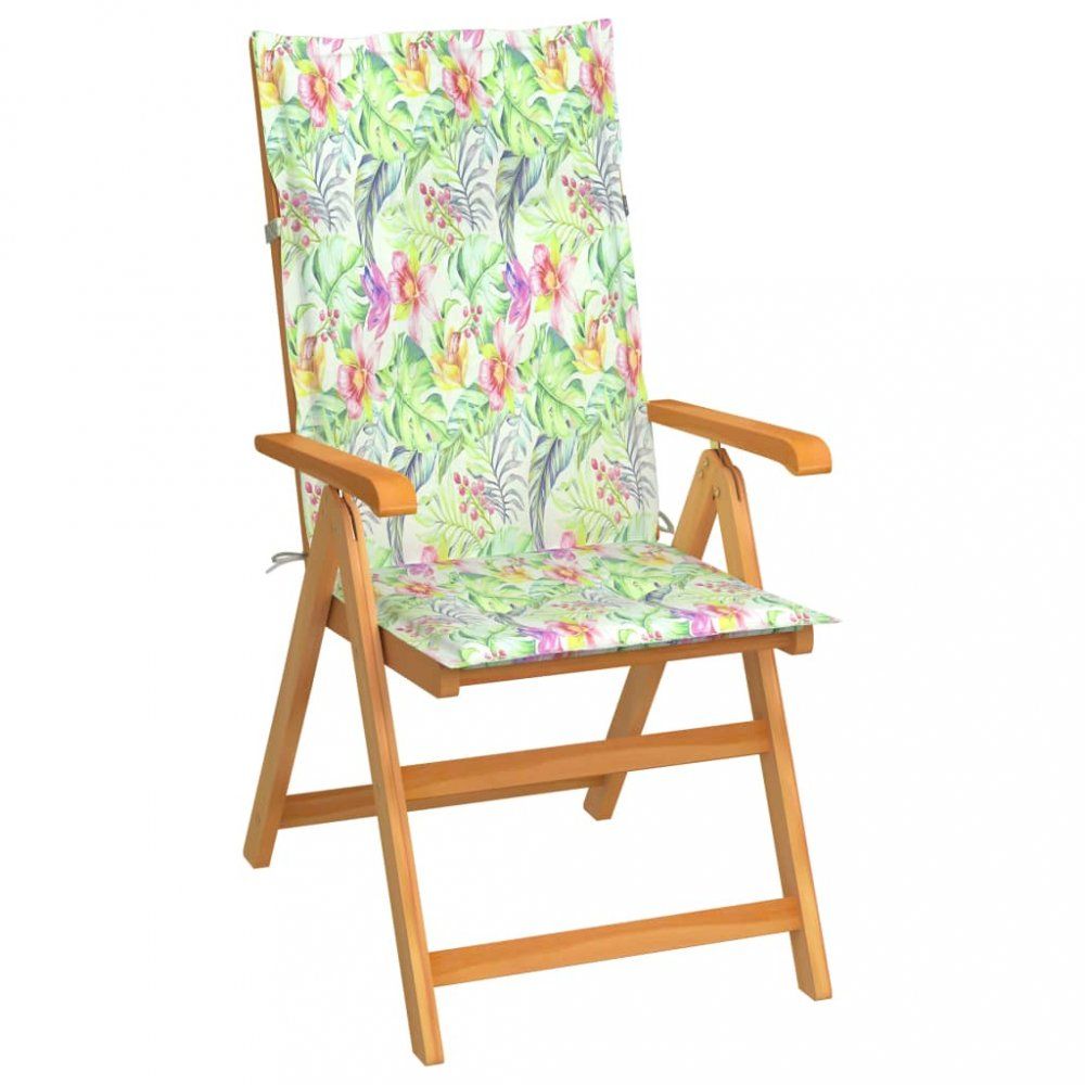 Skládací zahradní židle s poduškami teak / látka Dekorhome Květy vzor - DEKORHOME.CZ
