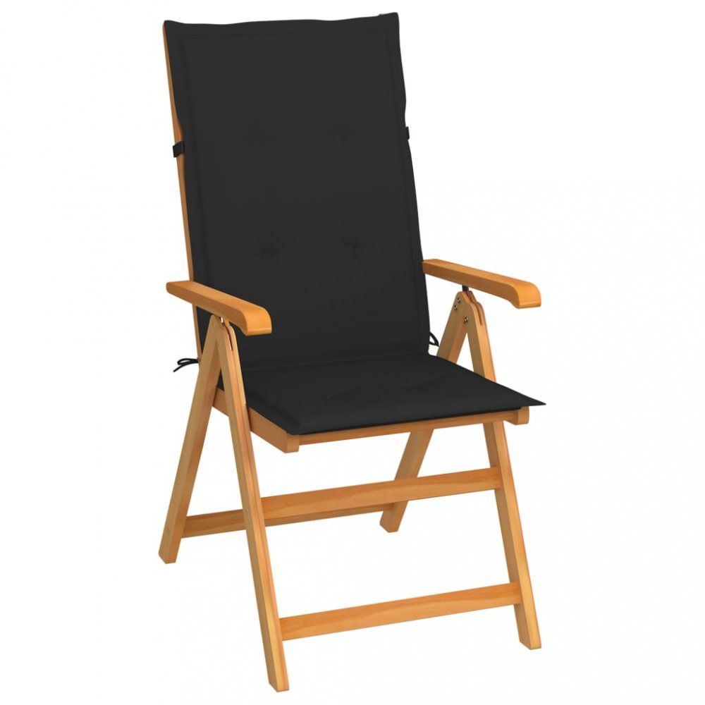 Skládací zahradní židle s poduškami teak / látka Dekorhome Černá - DEKORHOME.CZ