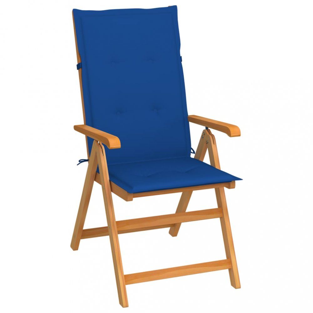 Skládací zahradní židle s poduškami teak / látka Dekorhome Tmavě modrá - DEKORHOME.CZ