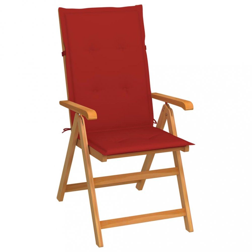 Skládací zahradní židle s poduškami teak / látka Dekorhome Červená - DEKORHOME.CZ