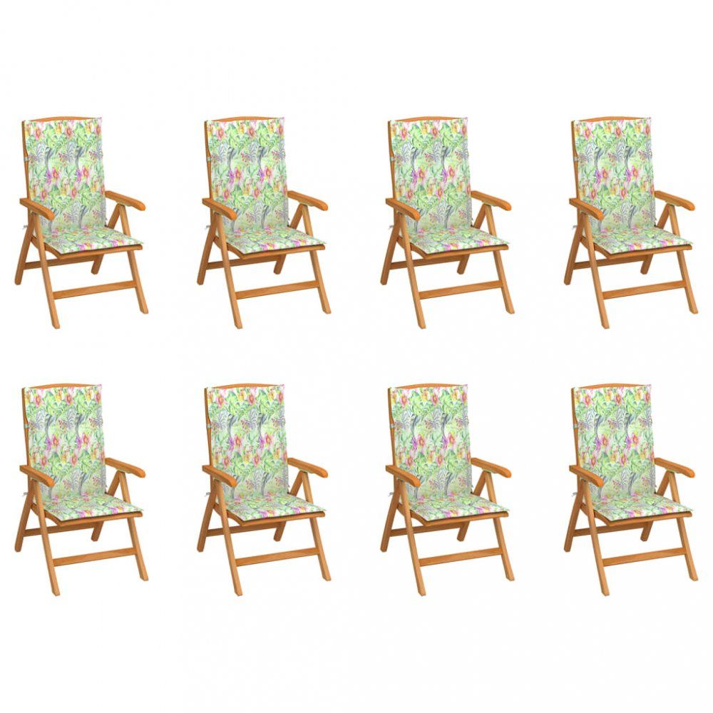 Skládací zahradní židle s poduškami 8 ks teak / látka Dekorhome Květy vzor - DEKORHOME.CZ