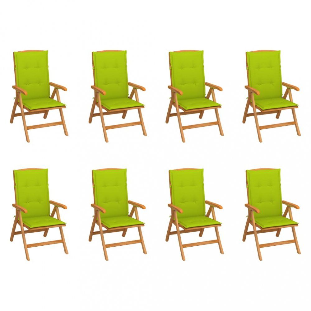 Skládací zahradní židle s poduškami 8 ks teak / látka Dekorhome Světle zelená - DEKORHOME.CZ