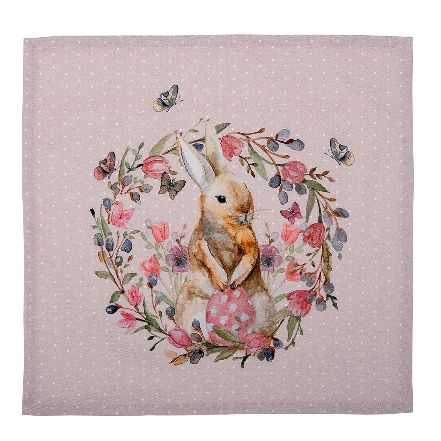 6ks bavlněné ubrousky s králíčkem Happy Bunny - 40*40 cm Clayre & Eef - LaHome - vintage dekorace