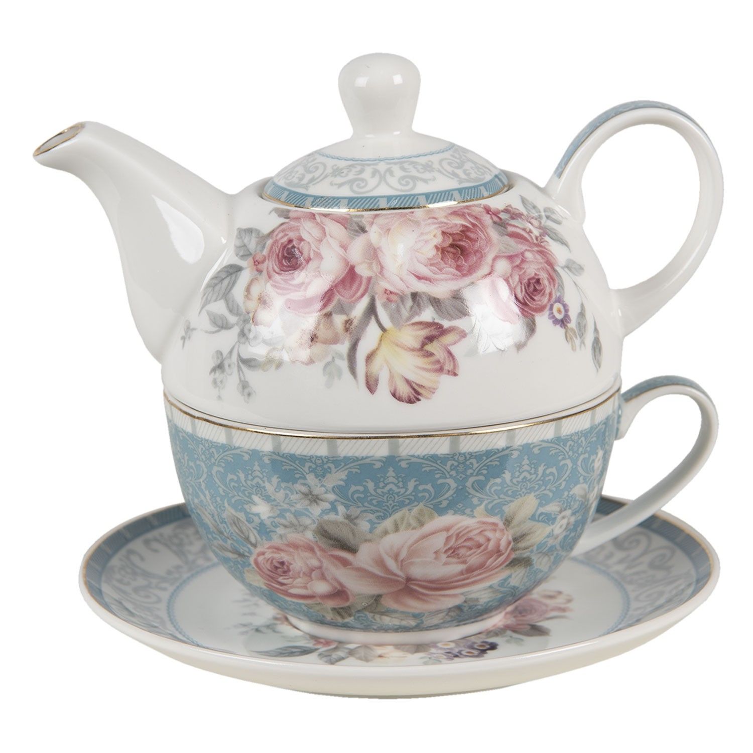 Porcelánový Tea for one Peony Rosé - 16*10*14 cm / 400 ml / 250 ml Clayre & Eef - LaHome - vintage dekorace