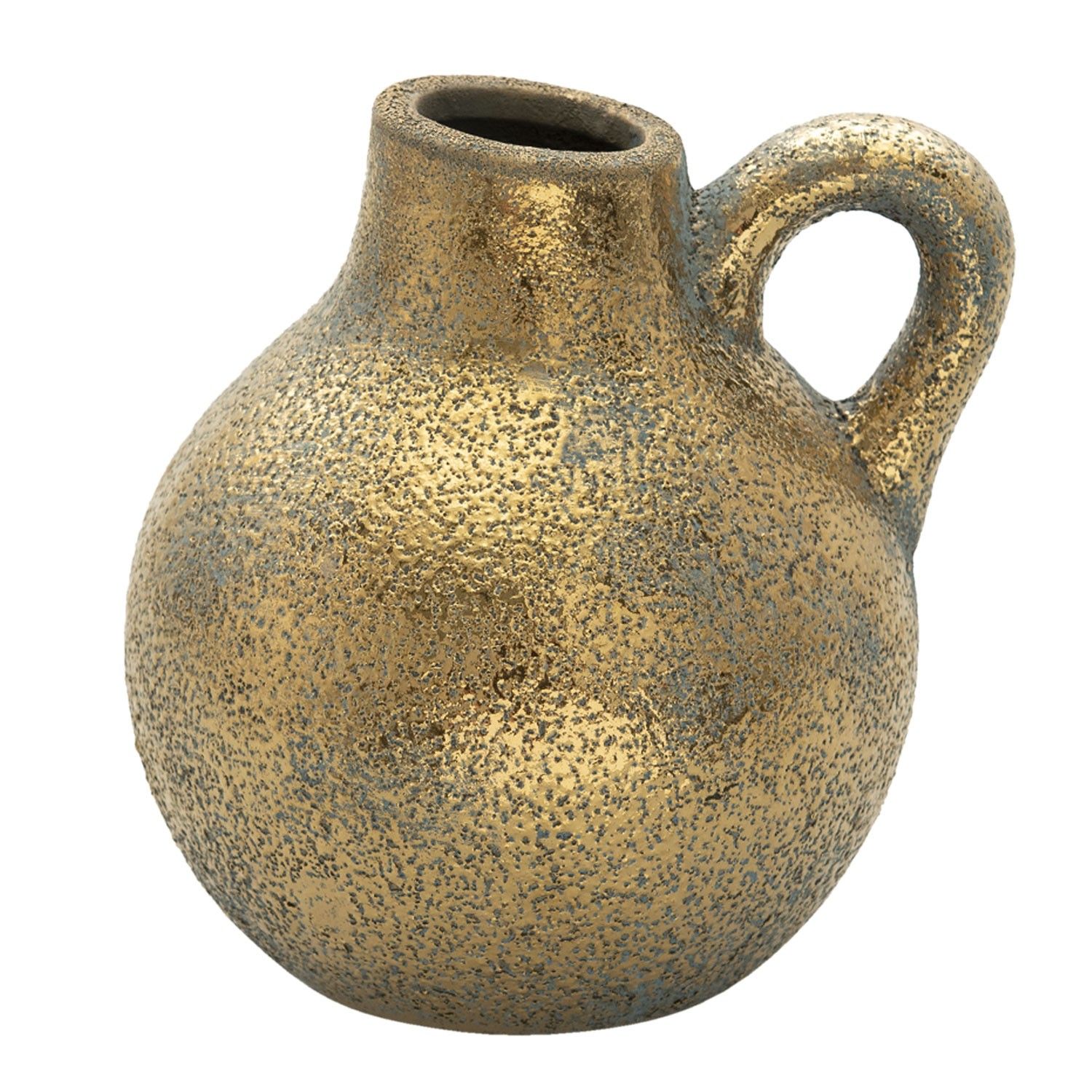 Zlatý keramický džbán z uchem a patinou Karis - 16*14*16 cm Clayre & Eef - LaHome - vintage dekorace