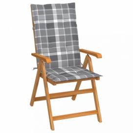 Skládací zahradní židle s poduškami teak / látka Dekorhome Šedá kostka