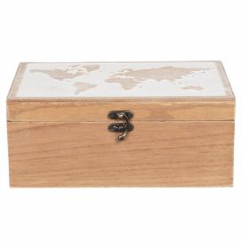 Hnědý dřevěný box s mapou světa na víku - 24*16*10 cm Clayre & Eef