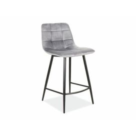 Barová židle MILA H2 VELVET Černá konstrukce/šedý BLUVEL 14