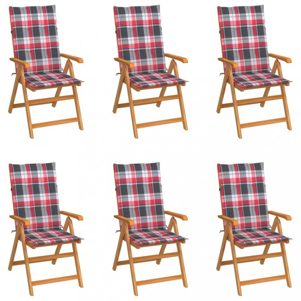 Zahradní židle 6 ks teak / látka Dekorhome Červená / bílá - DEKORHOME.CZ