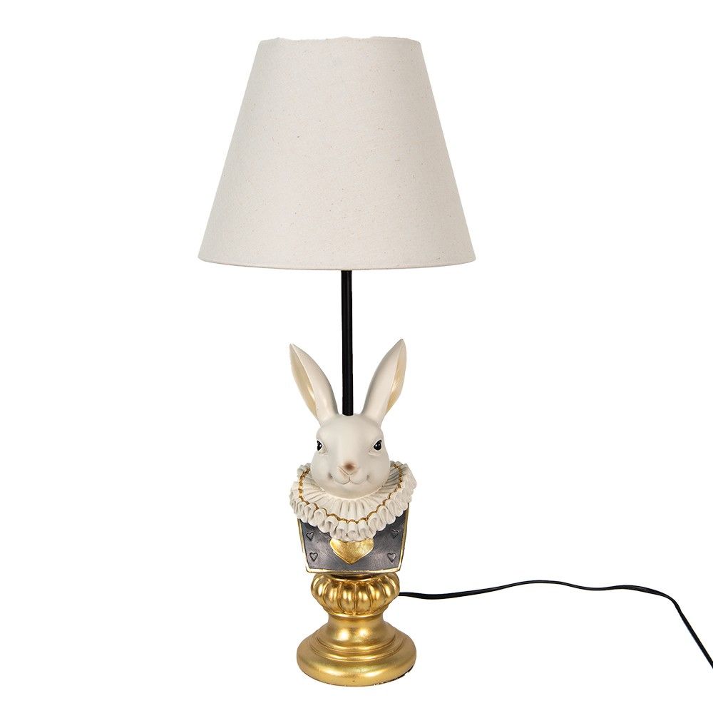 Stolní lampa s králíkem a béžovým stínidlem Rabbie - Ø 23*53 cm Clayre & Eef - LaHome - vintage dekorace