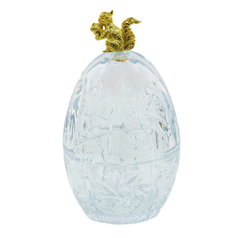 Skleněná dóza ve tvaru vejce se zlatou veverkou - Ø 10*18 cm Clayre & Eef - LaHome - vintage dekorace
