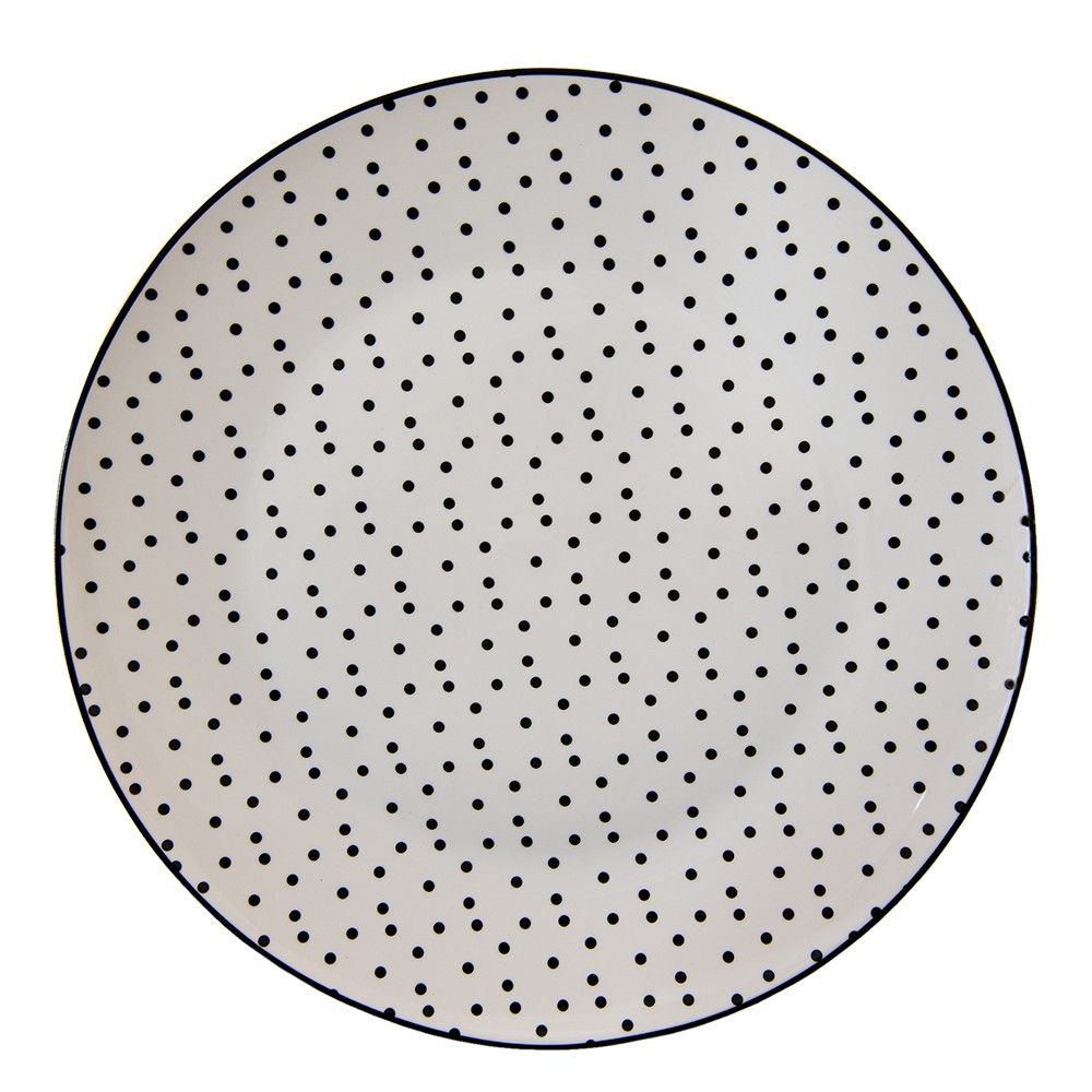 Porcelánový jídelní talíř s černými puntíky Black Dot - Ø  26*2 cm Clayre & Eef - LaHome - vintage dekorace